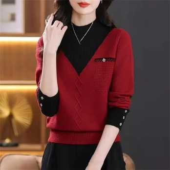 Женский лоскутный тонкий вязаный свитер  джемперы