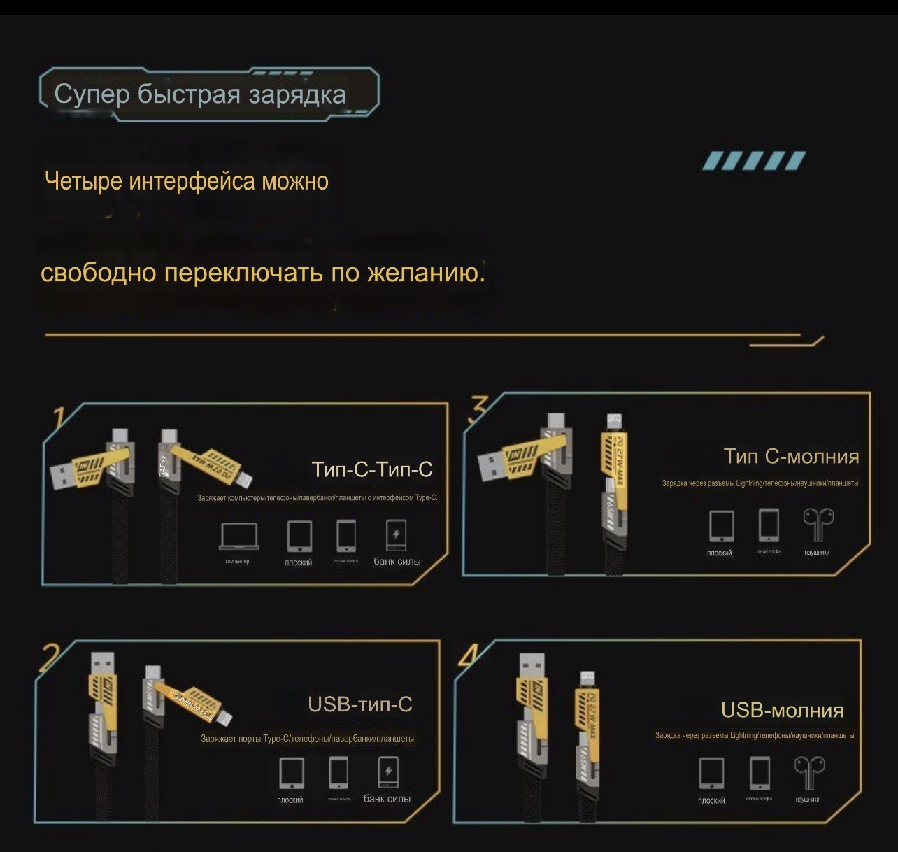 Зарядник для iPhone и Android 3 в одном